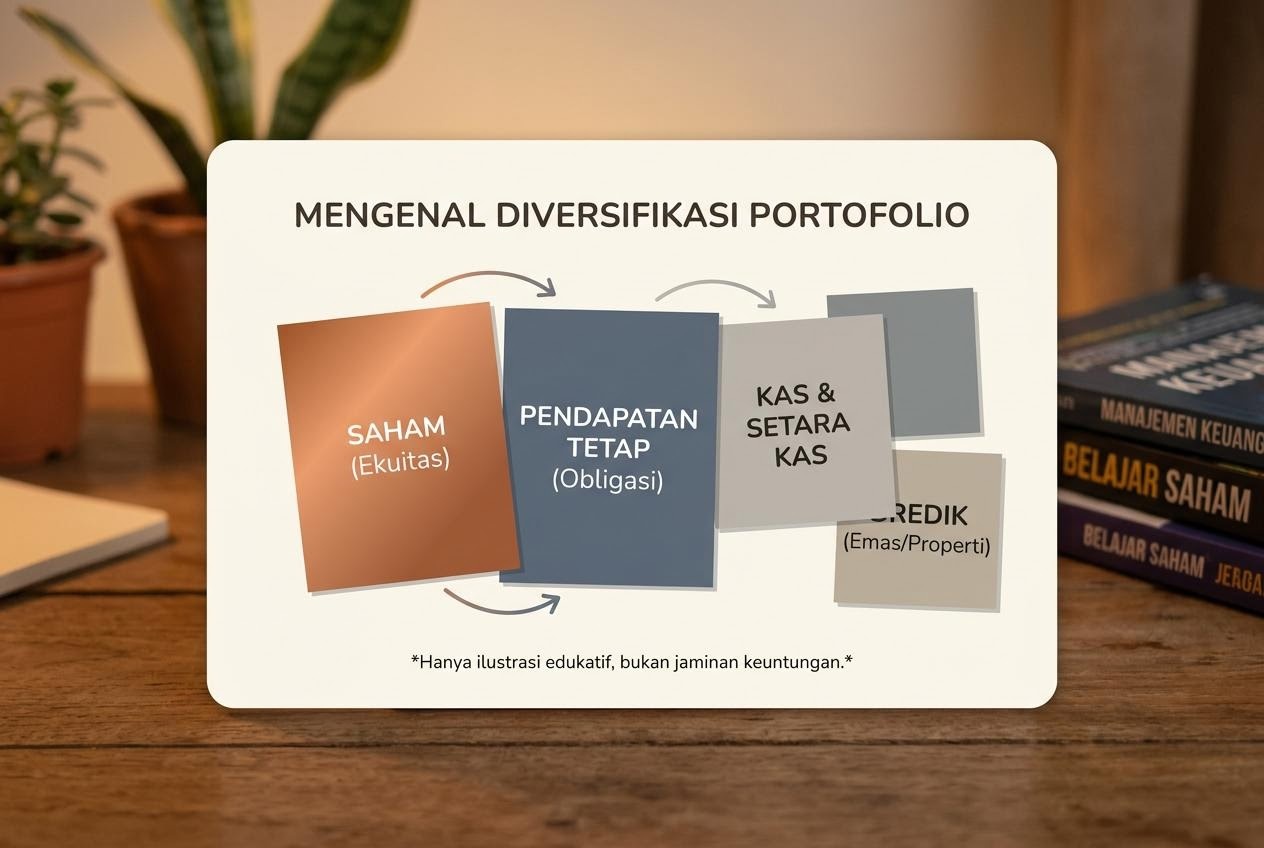 Ficha de aprendizaje sobre diversificación de cartera para principiantes, con fichas de clases de activos de colores
